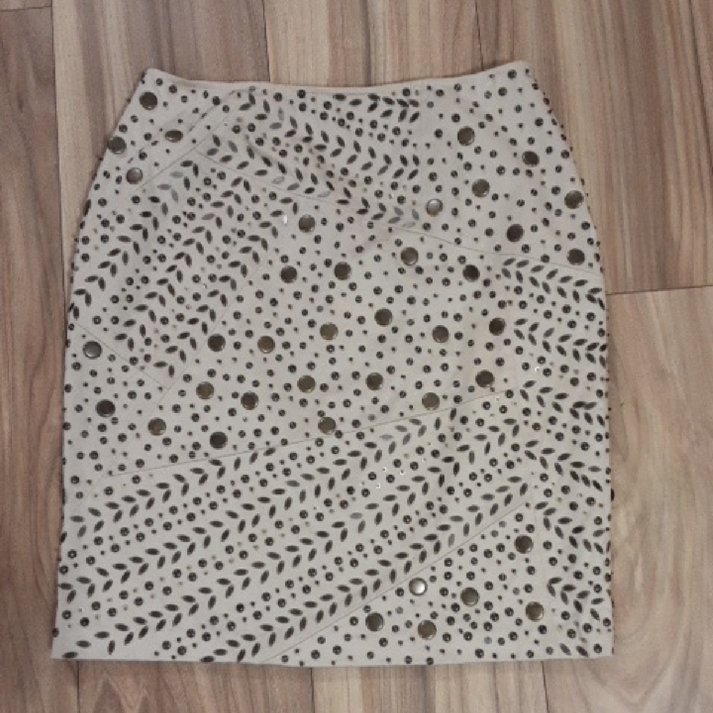 Lafayette 148 New York Cream/Beige Embellished Pencil Skirt.
